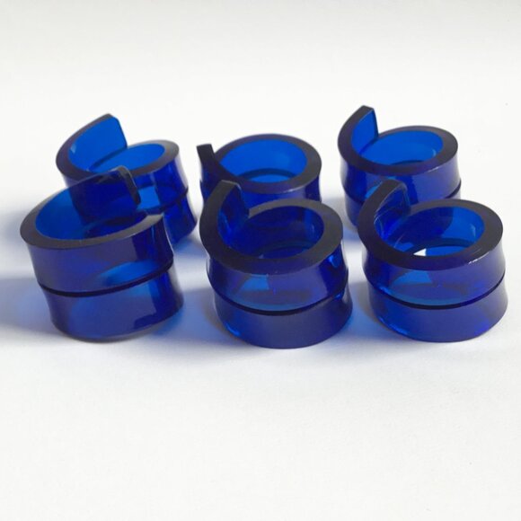 Postmodern Blue Transparent Lucite Plastic Double Twist Spiral Napkin Rings 6pcs - Picture 2 of 6